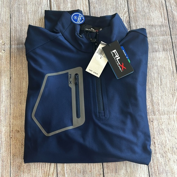 NWT RLX Ralph Lauren Knit Jacquard French Navy Camo Mens Golf Half Zip - Picture 6 of 8